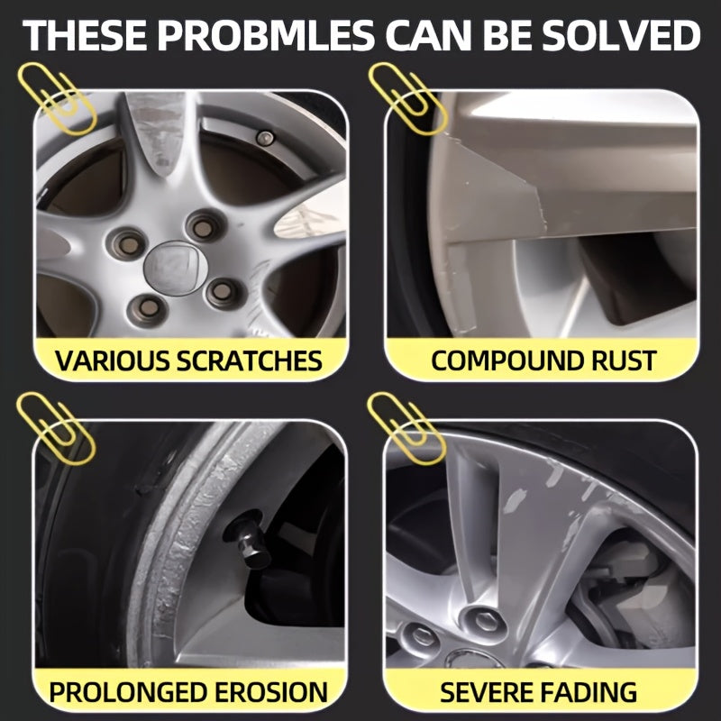 Car Wheel Scratch Repair Kit 30g Professional Hub Refinishing Compound for Aluminum Steel Rims Metal Shine Rejuvenator Long-Lasting Protective Layer Includes Sponge