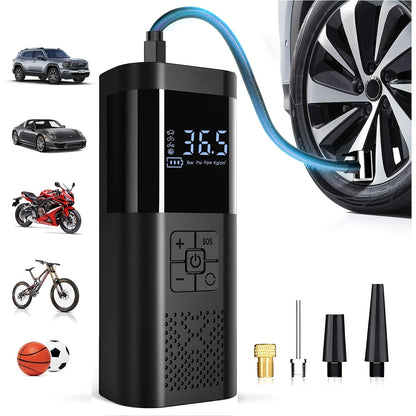 Portable Tire Inflator 150PSI Cordless Air Compressor | 6000mAh Battery, 3X Fast Inflation, LCD Pressure Gauge, Auto Shutoff, LED Light, USB-C – For Cars, Motorcycles, Bicycles & Balls