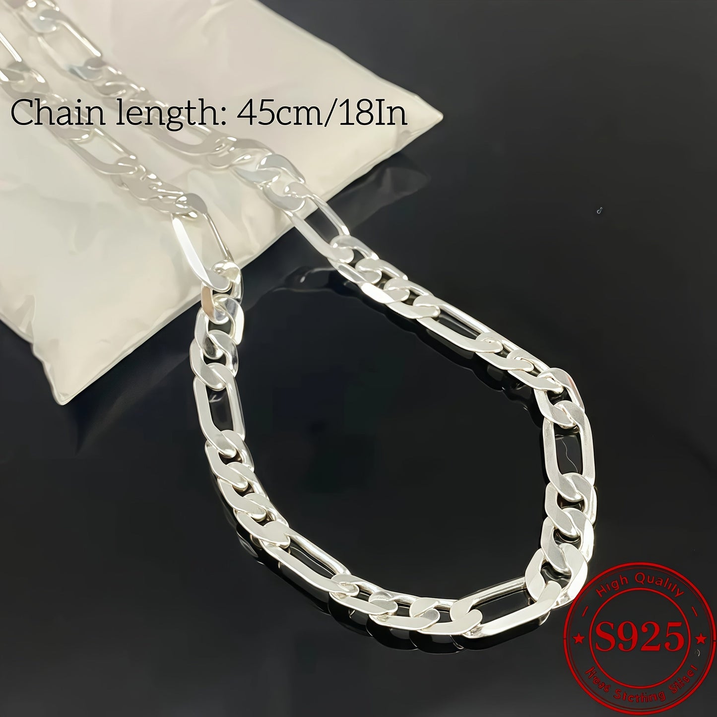 925 Sterling Silver Figaro Necklace 8mm Wide – Italian Chain Design, Minimalist Fashion Jewelry, Perfect Gift for Women & Men, 18 to 24 Inches Available