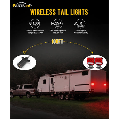 Wireless Magnetic Trailer Light Kit 26 LED Towing Tail Lights with 7-Pin Plug – Stop Turn Brake Backup Reverse IPX5 Waterproof 100FT Range for Trucks & Trailers 12-24V
