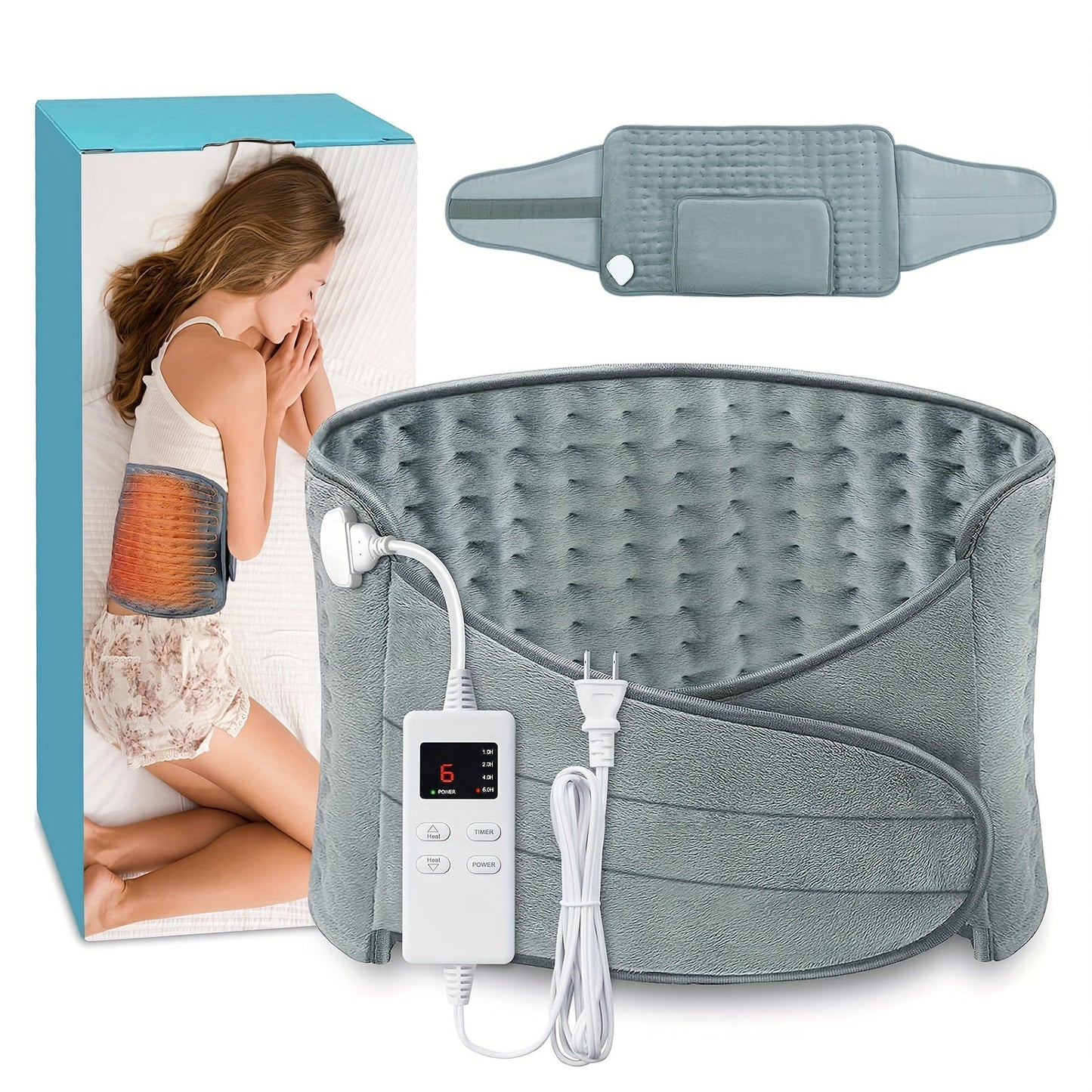 Electric Heating Belt for Back Pain Relief 12x24 Inch – 6 Heat Levels 104-149°F, 6-Hour Auto Shutoff, 4 Timers, Adjustable 24-45 Inch Waist, Washable Heated Waist Pad for Men and Women
