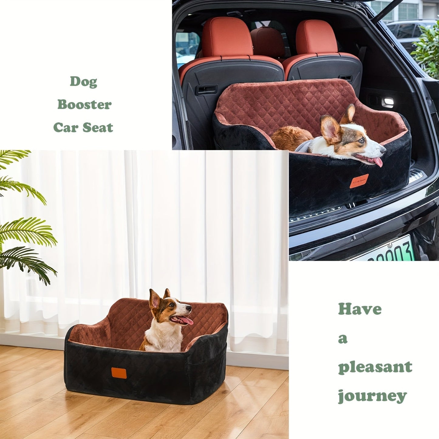 Dog Car Seat for Medium Large Dogs – Washable Memory Foam Pet Travel Car Bed with Seat Belt Pass-Through, Adjustable Straps & 3-Point Installation, Gray Black Brown All Black Black Gray
