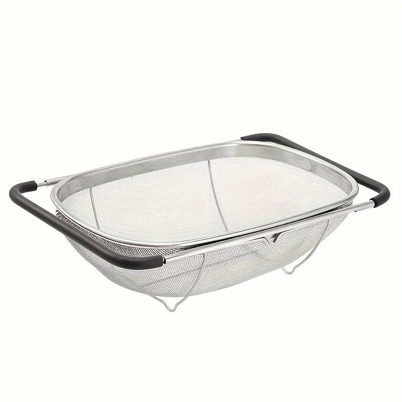 Expandable Stainless Steel Colander Strainer – Fine Mesh Drain Basket for Vegetables Fruits Pasta, Food-Safe Kitchen Essentials, Adjustable Size, Easy Storage