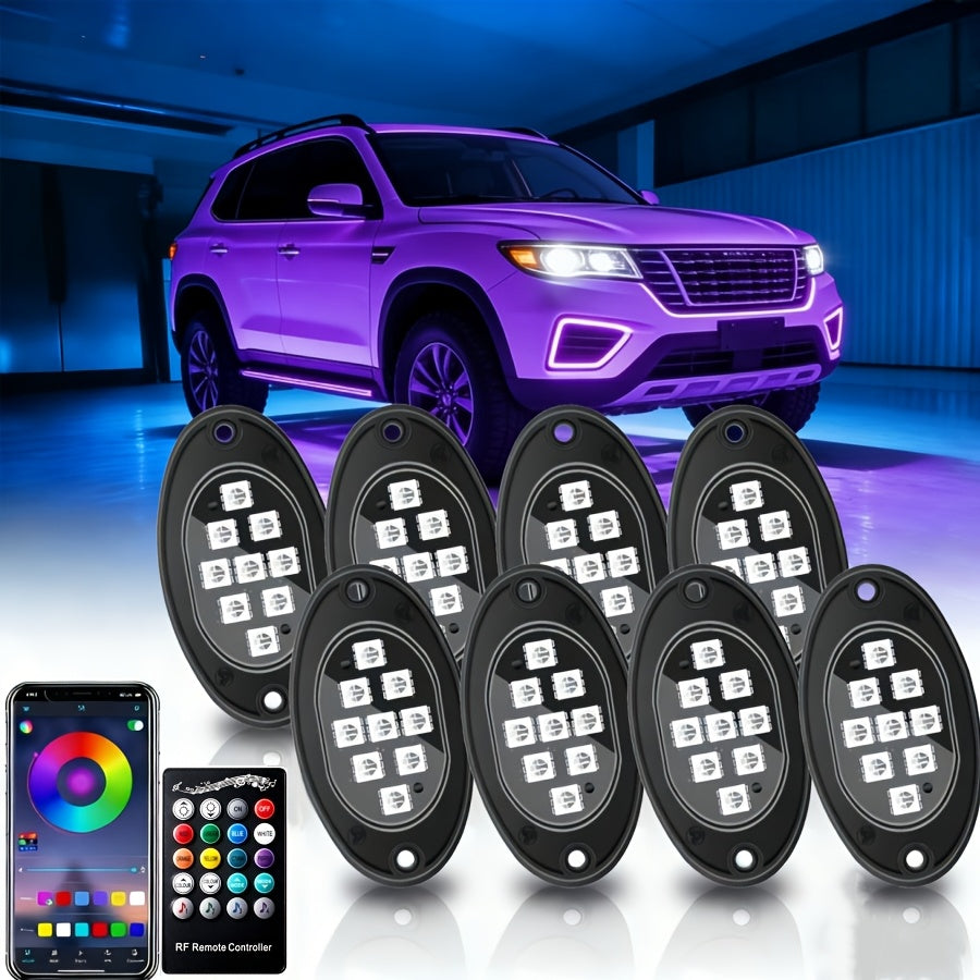 RGB LED Rock Light Kit for Trucks & Off-Road Vehicles - Sound Activated APP & Remote Dual Control, Multi-Color Underglow Chassis Neon Lights for Pickup Trucks, SUVs & 4x4, 4/6/8/10 Pod Options