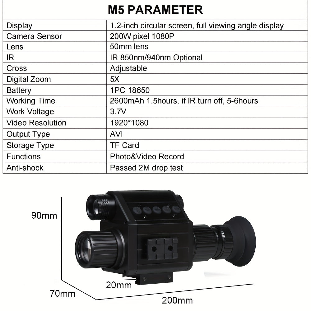 Digital Night Vision Scope for Hunting – Infrared Riflescope Monocular, 5X Zoom, HD 1080P Video Recording, 32GB TF Card & 2600mAh Battery, Built-In Reticle for Hunting, Camping & Wild Adventure