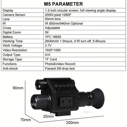 Digital Night Vision Scope for Hunting – Infrared Riflescope Monocular, 5X Zoom, HD 1080P Video Recording, 32GB TF Card & 2600mAh Battery, Built-In Reticle for Hunting, Camping & Wild Adventure