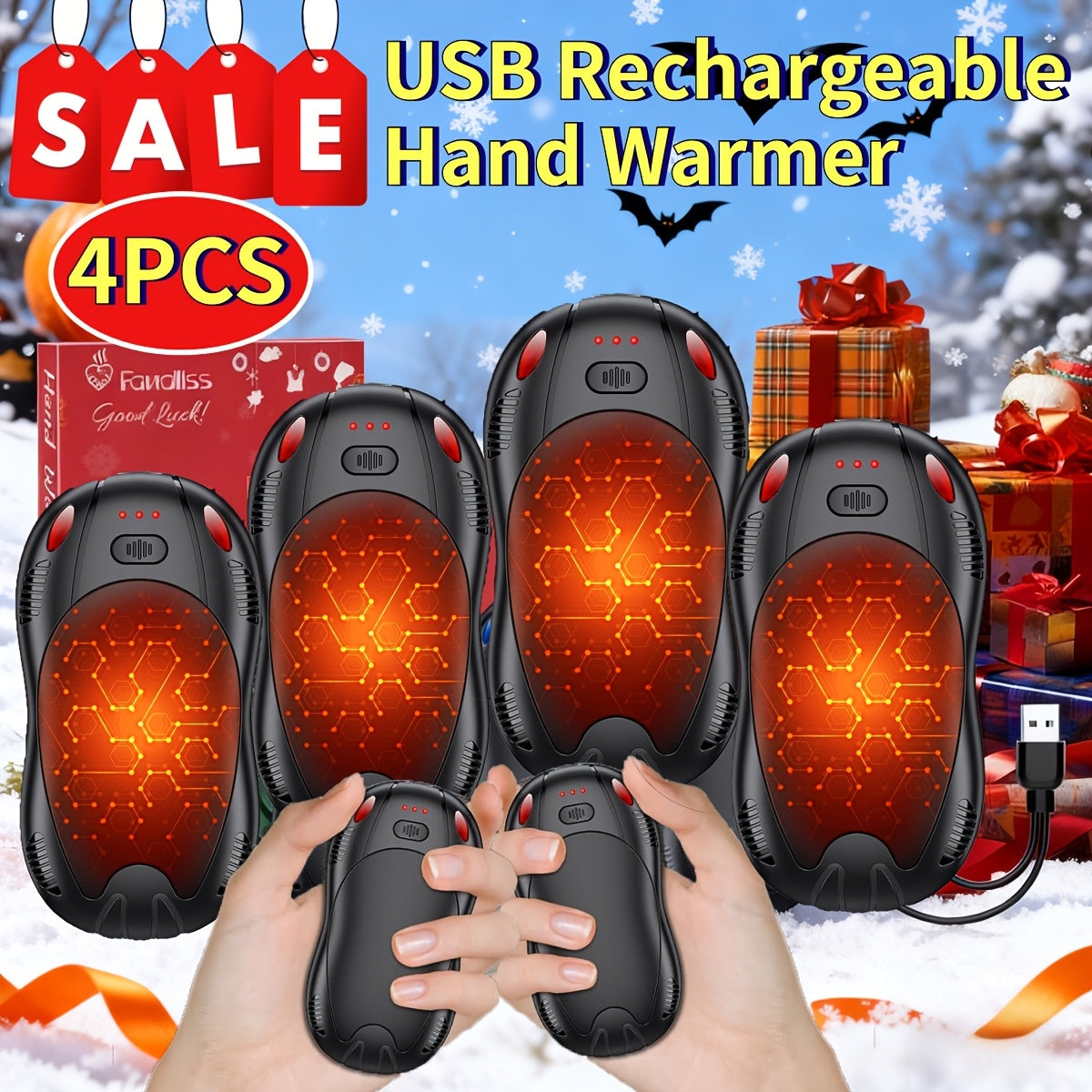 Rechargeable Hand Warmer 2-in-1 Double Sided Heating with Magnetic Suction – 3-Speed Temperature Control, Portable Electric Pocket Warmer for Skiing, Camping, Hiking & Winter Outdoor Use