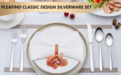 Stainless Steel Flatware Set 60/90 Piece – Silverware for 12-18 People with Gift Box, Steak Knives Salad Forks Dessert Spoons, Dishwasher Safe, for Home Wedding Camping Party Halloween