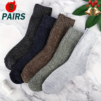 Thermal Hiking Socks 9 Pairs Unisex Thick Warm Terry Socks for Men Women Multi-Color Winter Boot Socks Cold Weather Arch Support Reinforced Toe Breathable Cozy Casual Bed Socks US Size 6-10