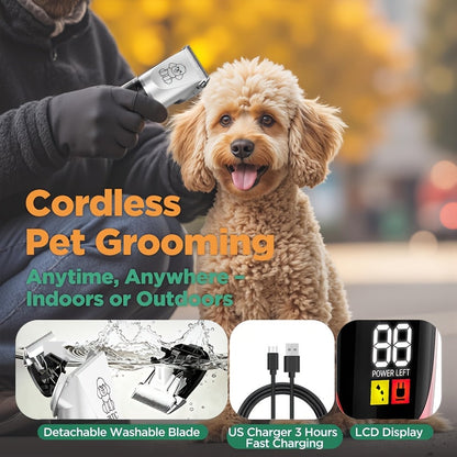 Dog Grooming Kit Wireless Low-Noise Electric Clippers – Rechargeable Lithium Battery, Thick Fur Trimmer with Scissors & Comb for Small & Large Dogs and Cats, Multiple Bundle Options