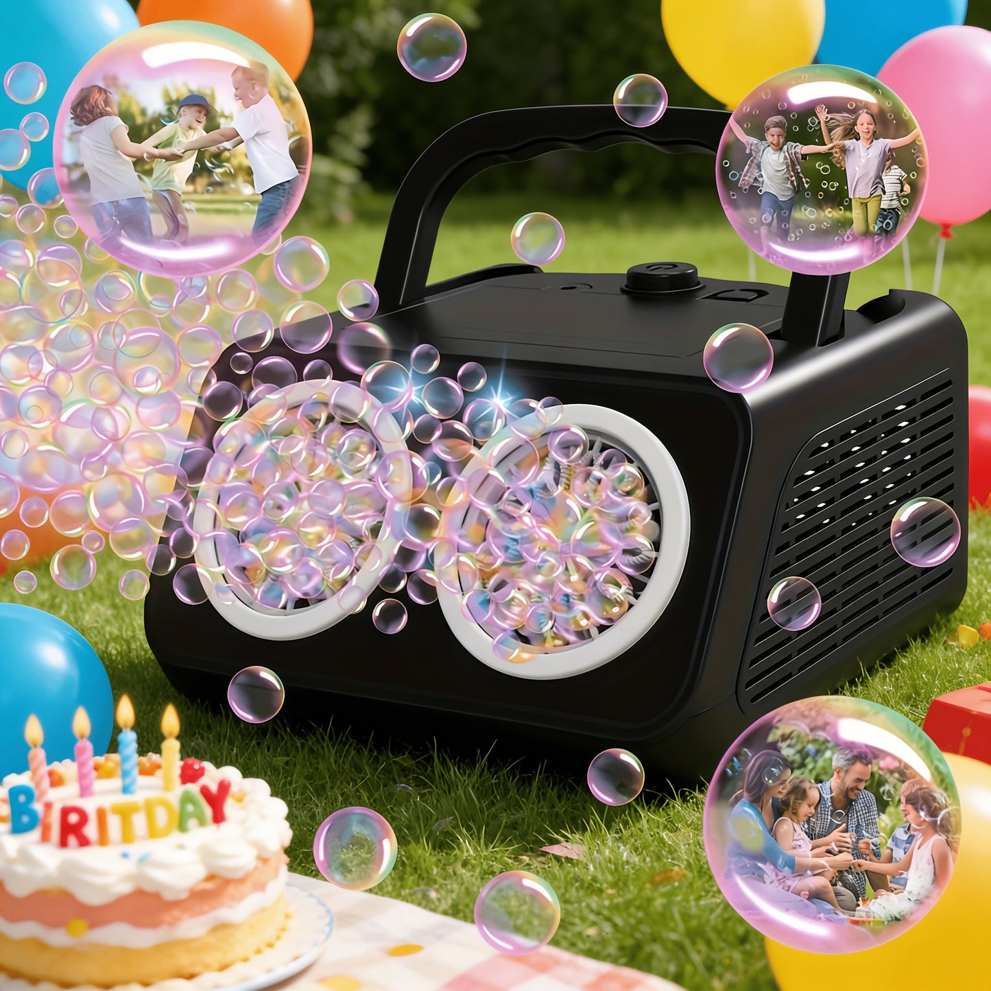 Automatic Bubble Machine Upgraded Thickened 2-Fan Design 20000 Plus Bubbles Per Minute Plugin or Battery Powered Portable Indoor Outdoor Bubble Blower for Birthday Party Wedding Kids White Black