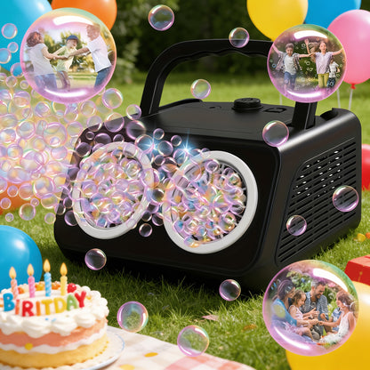 Automatic Bubble Machine Upgraded Thickened 2-Fan Design 20000 Plus Bubbles Per Minute Plugin or Battery Powered Portable Indoor Outdoor Bubble Blower for Birthday Party Wedding Kids White Black