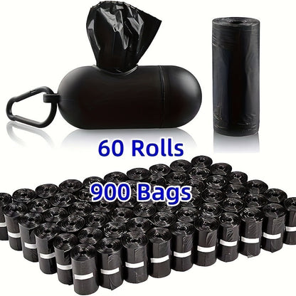 Dog Poop Bags with Dispenser 900 Count (60 Rolls) – Thick Leak-Proof Pet Waste Bags with D-Ring Clip for Leash & Keys, Easy-Tear Rolls for Dog Walking & Outdoor Use