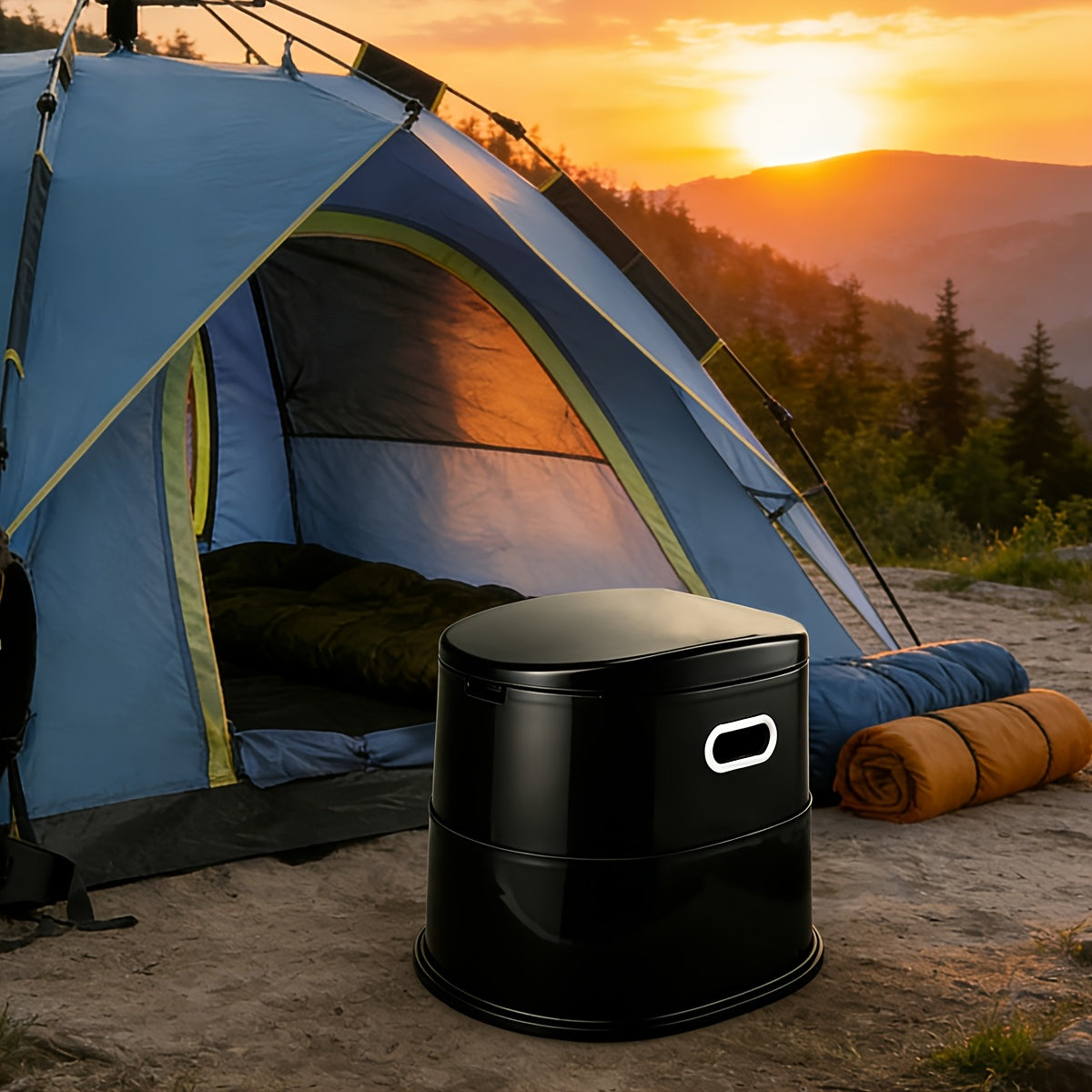 Portable Toilet for Adults Extra Large Indoor Outdoor Camping Commode with Detachable Inner Bucket & Removable Paper Holder – Lightweight Compact for Camping, RV, Boat, Van & Emergency Use (Gray/Black)
