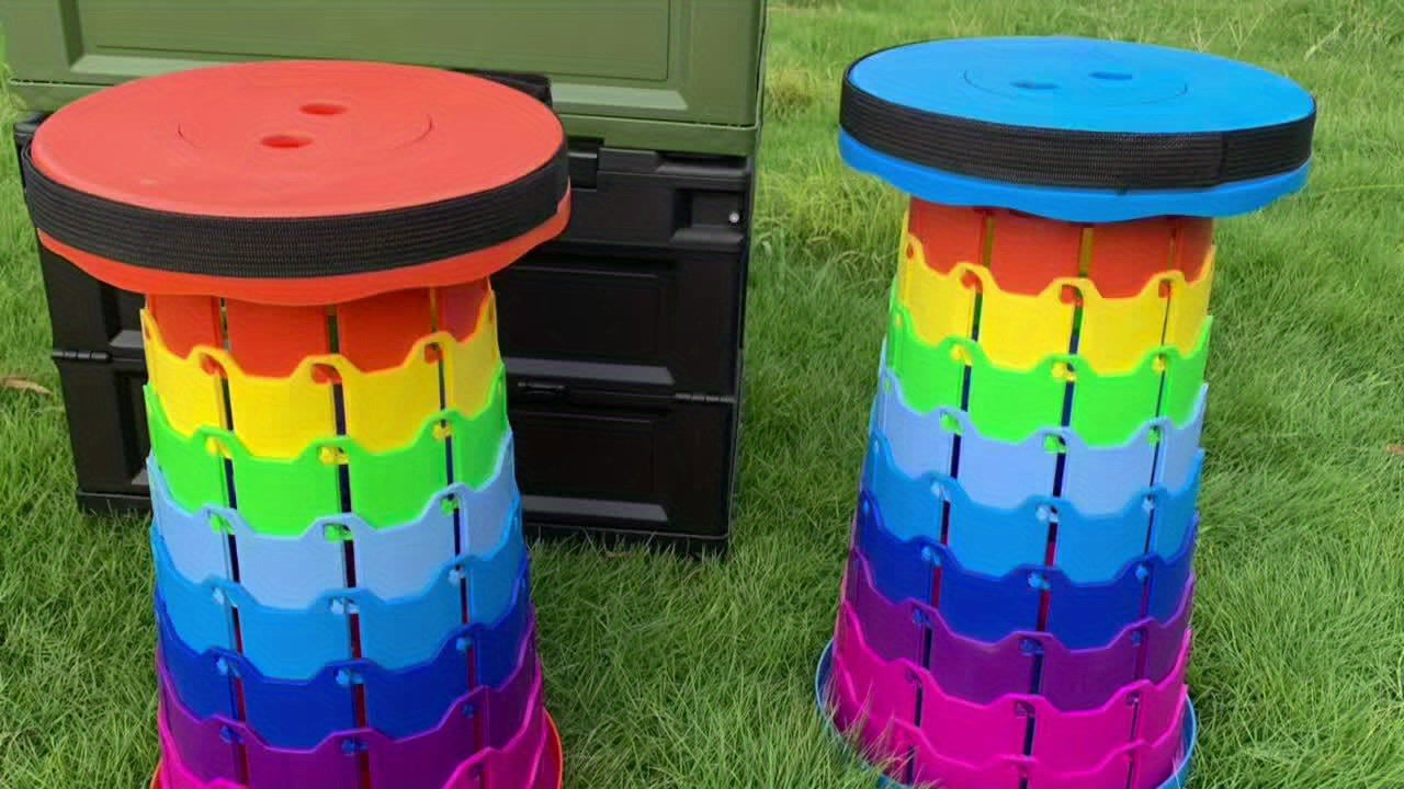 Collapsible Folding Stool 2-Pack 400lbs Capacity Portable Telescoping Retractable Seat for Camping Fishing Hiking Kitchen Outdoors – Lightweight Rainbow Stool – Black