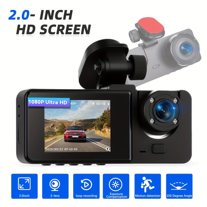 Dual Dash Cam Front & Inside 1080P – IR Night Vision, 150° Wide Angle, Loop Recording, Car DVR Camera with 32GB/64GB SD Card Option, 2" or 3.16" Screen
