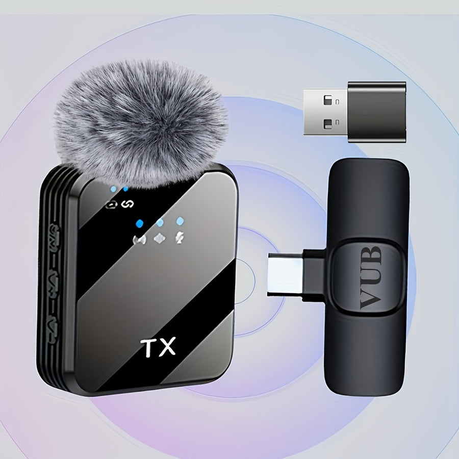 2-in-1 Wireless Lavalier Microphone USB-C with Intelligent Noise Cancellation, Omnidirectional Condenser Mic & Pom-Pom Windshield – Plug & Play Clip-On Lapel Mic for Live Streaming, Interviews, Vlogging & Content Creation on iPhone & Android