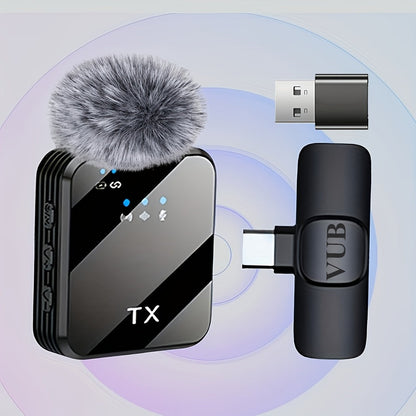 2-in-1 Wireless Lavalier Microphone USB-C with Intelligent Noise Cancellation, Omnidirectional Condenser Mic & Pom-Pom Windshield – Plug & Play Clip-On Lapel Mic for Live Streaming, Interviews, Vlogging & Content Creation on iPhone & Android