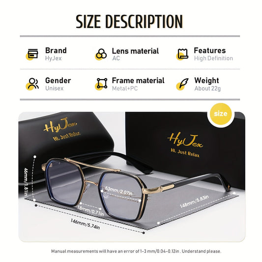 Blue Light Blocking Glasses with Double Beam Metal Frame – Trendy Anti Eye Strain Clear Lens Eyeglasses for Men & Women, Non-Prescription Computer & Screen Glasses
