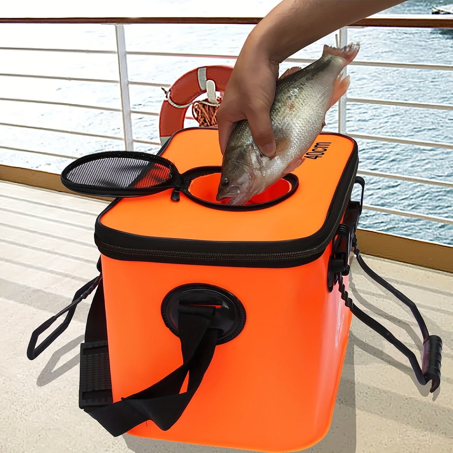 25L Foldable Fishing Bucket Collapsible EVA Live Fish Bait Container – Portable Multifunctional Outdoor Fish Keeper Bag for Carp & Freshwater Fishing, Gift for Men (Blue/Orange)