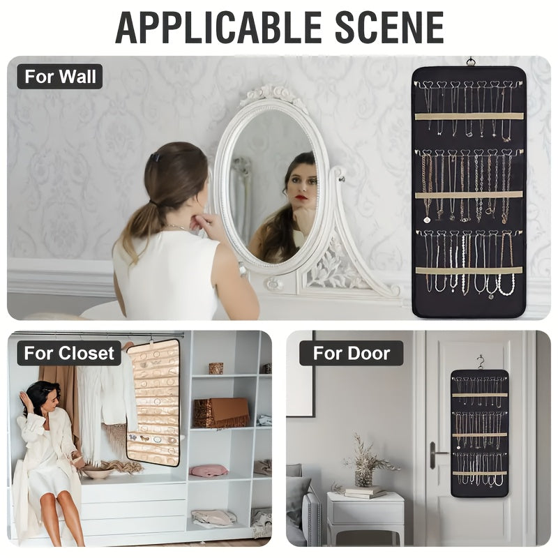 Dual-Sided Hanging Jewelry Organizer with 360° Rotating Hanger – Wall Mount Display Holder for Earrings Bracelets Rings Necklaces, Bedroom Closet Jewelry Storage Rack, Mother's Day Gift