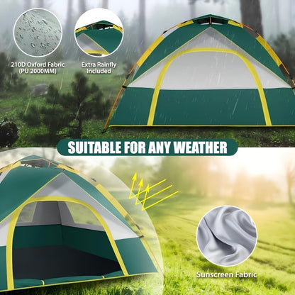 SKYNEST Automatic Instant Setup Camping Tent 1-3 and 3-4 Person All-Season Windproof Lightweight Tent Dual Doors Mesh Windows for Camping Hiking Hunting Travel Outdoor Shelter Green Beige