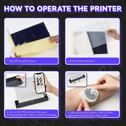 Peripage P90 Tattoo Stencil Printer – Portable Thermal Printer for Tattoo Transfer Paper, Compatible with iOS Android & PC, Mini Wireless Printer Includes 5pcs A4 Transfer Paper, Gift for Tattoo Artists