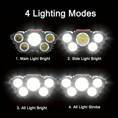 2-Pack LED Headlamp USB Rechargeable – 5 LED, Lithium Battery, IPX3 Waterproof, 4 Lighting Modes, ABS Matte Finish – Camping, Hiking, Fishing & Emergency Headlight