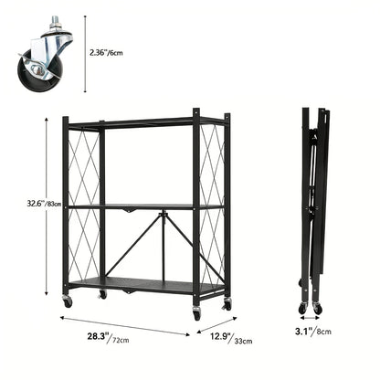 Heavy Duty Folding Storage Rack with Wheels – 3/4/5-Tier Portable Floor-Standing Shelf, No Assembly Required, for Home, Office, Bedroom & Dorm, 4 Colors Available