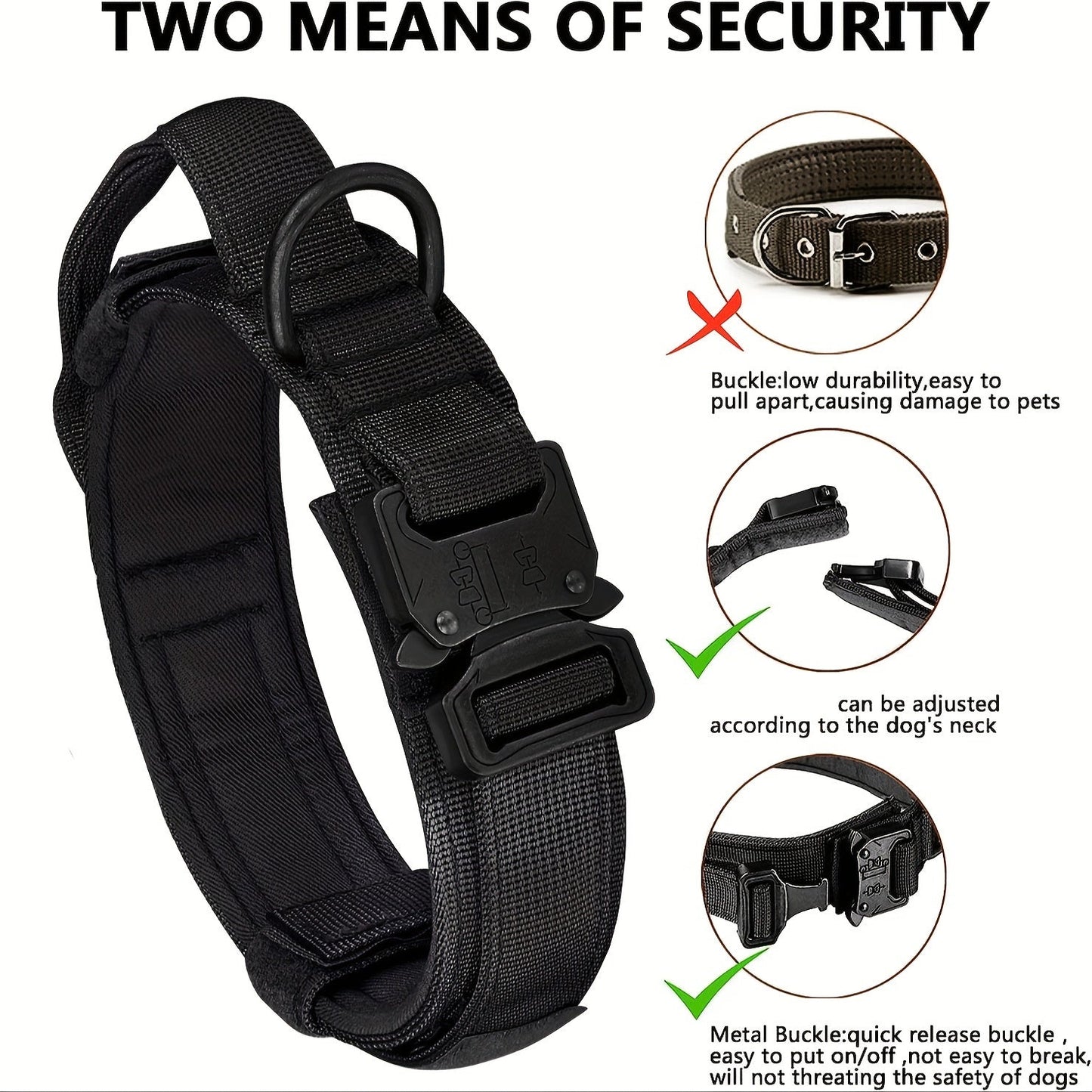 Tactical Dog Collar & Leash Set – Heavy-Duty Adjustable Polyester with Metal Buckle & D-Ring for All Dog Sizes, Military-Style Training Collar and Leash in Black & Khaki, Sizes M & L