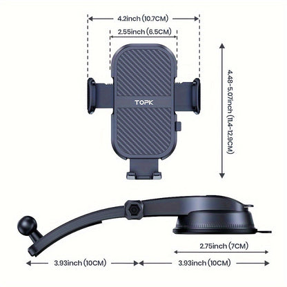 Dashboard Car Phone Mount Strong Adhesive Sticky Pad, 360° Rotation Adjustable Vertical Horizontal, Bonus Adhesive Pads Included, Universal Fit for iPhone 15 14 Samsung Galaxy Android, Black