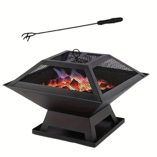 Outdoor Fire Pit 18.5 Inch Heavy-Duty Wood Burning Bowl with BBQ Grill Grate, Ash Collector, Fireproof Cover & Charcoal Hook – Backyard Patio Heater for Camping, Picnics & Gatherings