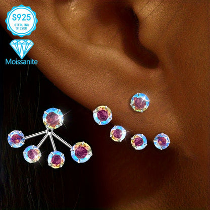 925 Sterling Silver Colorful Moissanite Torus Hoop Earrings for Women – Unique Boho Dazzling Design, Hypoallergenic Cute Delicate Jewelry for Party Daily Wear Christmas Festival Gift