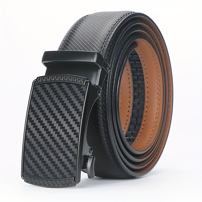 Men's Genuine Leather Ratchet Belt with American Flag Automatic Buckle – Sleek Black & Brown Dress Belt, Zinc Alloy Clasp, Adjustable Fit 30"-44", Perfect for Formal, Business & Casual Wear
