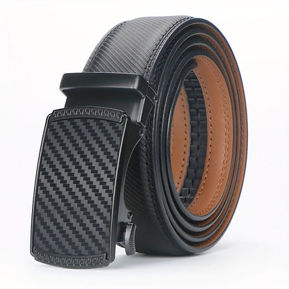 Men's Genuine Leather Ratchet Belt with American Flag Automatic Buckle – Sleek Black & Brown Dress Belt, Zinc Alloy Clasp, Adjustable Fit 30"-44", Perfect for Formal, Business & Casual Wear