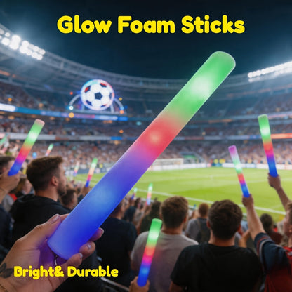 LED Foam Light Sticks Bulk Pack 28 48 or 100 Pieces – 3-Mode Color Changing Flashing Glow Sticks for Parties Weddings Concerts Birthdays Halloween Christmas Camping and Cheering Events