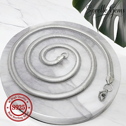 925 Sterling Silver Flat Snake Chain Necklace Unisex Minimalist 2D Clavicle Chain Hypoallergenic Trendy Cool Jewelry for Women Men All Seasons Daily Wear 18-24 Inch