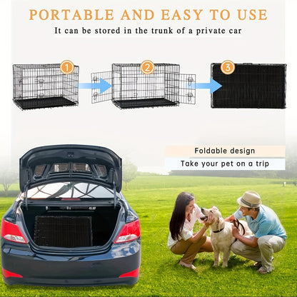 Foldable Metal Wire Dog Crate for Small Dogs & Rabbits – Adjustable Divider Panel, Leak-Proof Plastic Pan, Indoor Outdoor Pet Kennel for Chihuahuas Toy Breeds Small Animals, Multiple Sizes