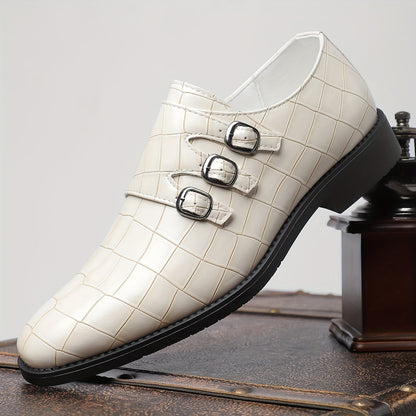 Men's Stone Textured Monk Strap Dress Shoes Slip-On Formal Loafers – Fashion Elegant Oxford Style for Business, Wedding & Special Occasions, Sizes US 6–12.5