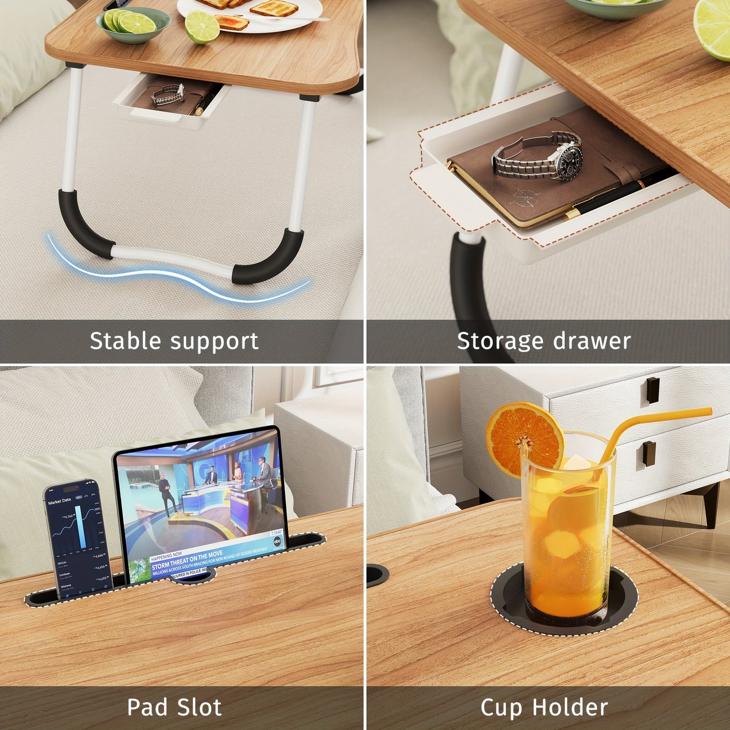 Lap Desk Bed Tray for Laptop & Eating – Large Breakfast Tray with Cup Holder & Drawer for Sofa Couch Floor Sitting, Study Reading Writing Portable Lap Table