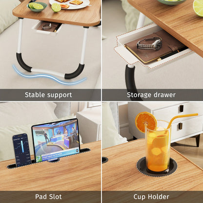 Lap Desk Bed Tray for Laptop & Eating – Large Breakfast Tray with Cup Holder & Drawer for Sofa Couch Floor Sitting, Study Reading Writing Portable Lap Table