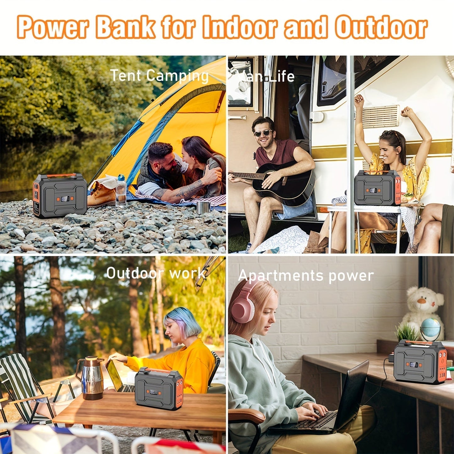 Portable Power Station 100W / 300W Solar Generator – AC Outlet, USB QC3.0, DC Port, LED Flashlight, High Capacity Battery Pack for Camping Hiking Road Trip CPAP Hurricane Emergency