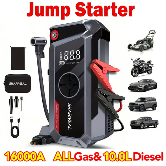 20000A Car Jump Starter with Air Compressor 18-in-1 Portable Power Pack – Smart Jumper Cables Quick Charge LED Light Large Display for All Gas & Diesel Engines, Emergency Car Battery Booster