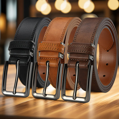 3pcs Men's Genuine Leather Belt Set with Pin Buckle – Classic Vintage Cowhide Adjustable Jean Belts for Men, Multiple Colors & Sizes