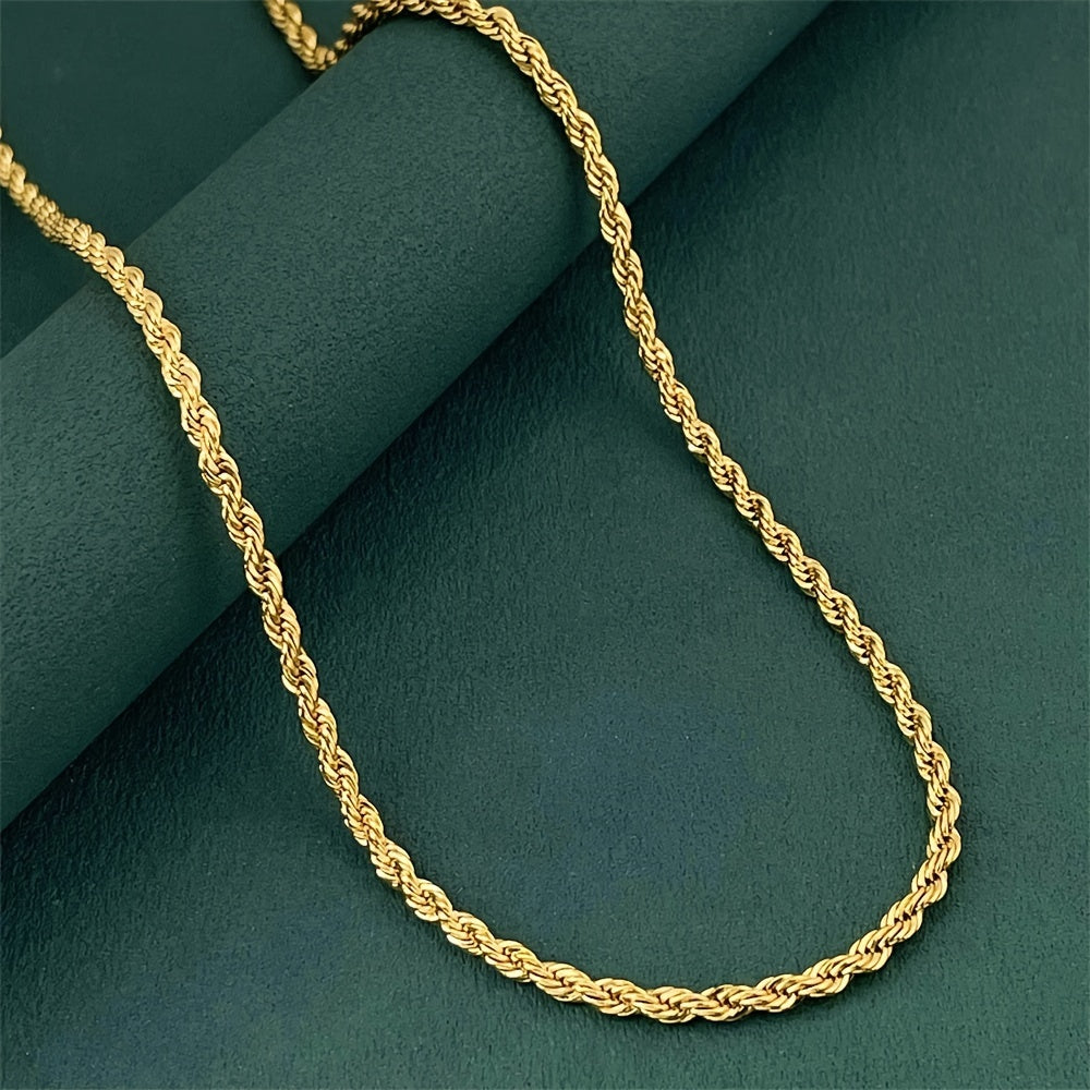18K Gold Plated Twisted Rope Chain Necklace in 925 Sterling Silver – Hip-Hop & Elegant Unisex Chain, 20"/22"/24", Christmas & Mother's Day Gift Box