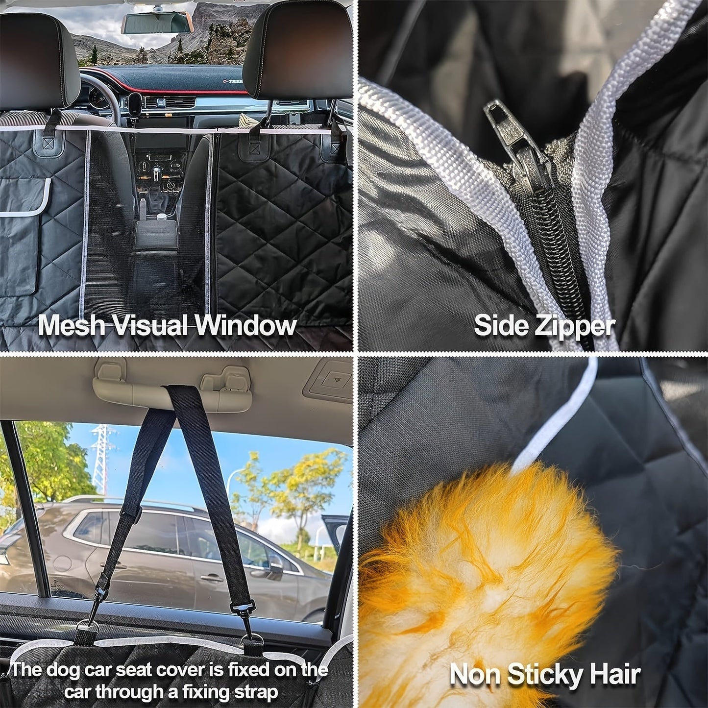 Dog Car Seat Cover Hammock with Mesh Windows & Storage Pockets – Scratchproof Non-Slip Nylon Backseat Protector, Universal Fit for Cars Trucks SUVs, Gray Black Green Leaf Design