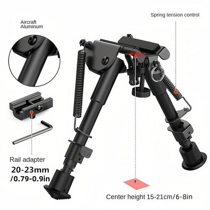 Adjustable Rifle Bipod 6-9 Inch 5 Height Settings Quick Release Adapter Foldable Retractable Lightweight Aluminum Alloy M-LOK Mount Rubber Feet for Hunting Shooting Outdoor Sports