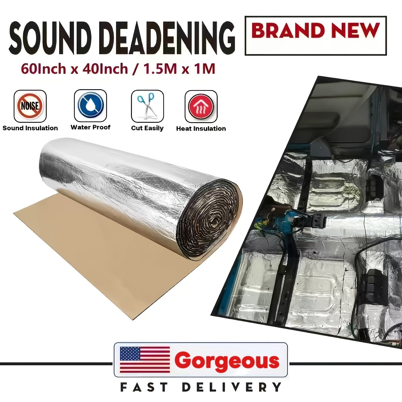 Car Sound Deadening Material 60"x40" 275Mil (7mm) – Butyl Rubber Heat & Sound Deadener Mat with Strong Adhesive for Car Doors Hood Trunk Floor Firewall, Universal Fit
