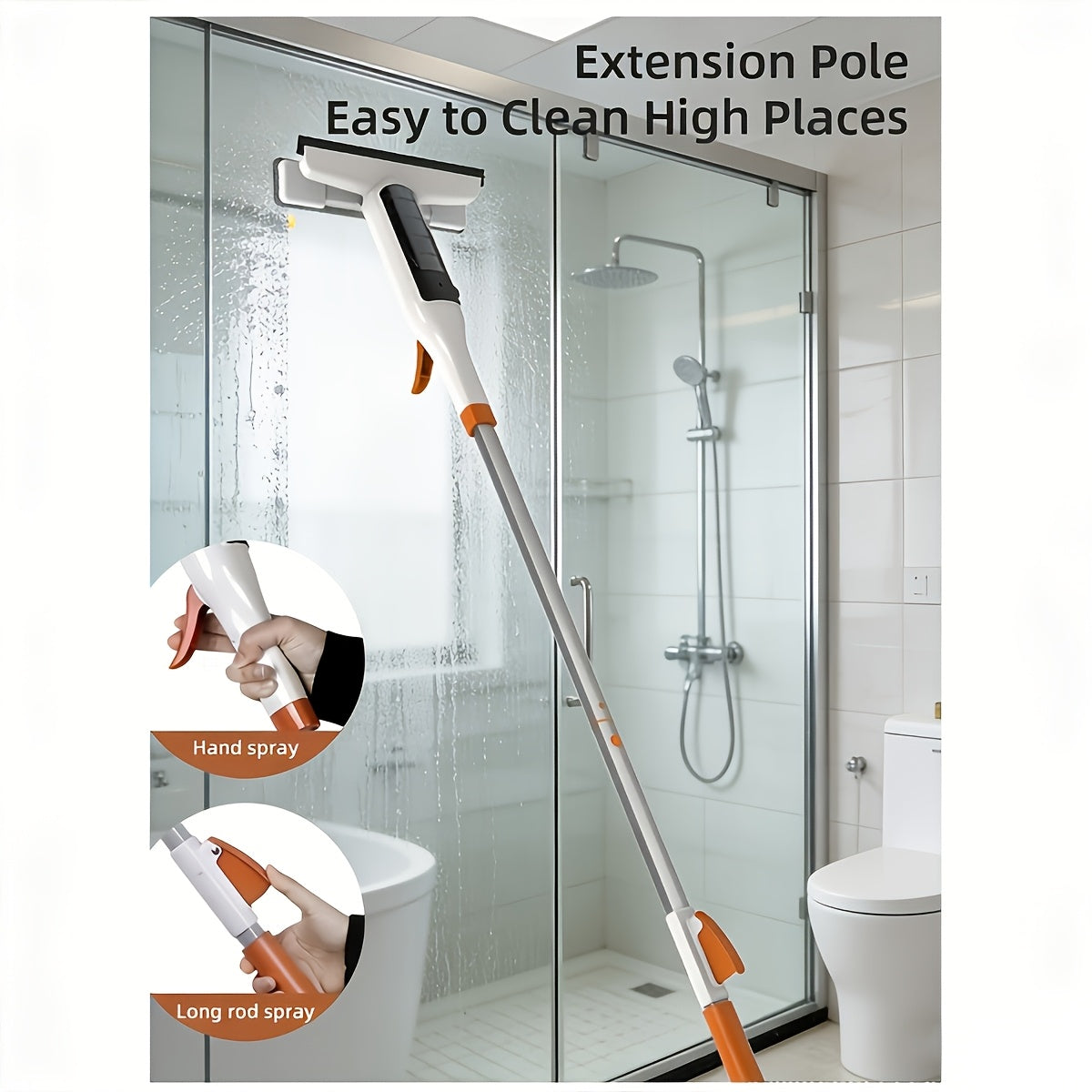 3-in-1 Glass Cleaning Kit with Durable Metal Pole Squeegee and Scraper for High Windows Shower Doors Car Windshields – Streak-Free Home Cleaning Tool