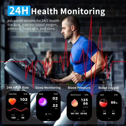 Smartwatch 2.1" HD Full Screen Display Bluetooth 5.3 with AI Voice Command, 400mAh Battery, Wireless Calls & SMS Alerts, 123+ Sports Modes, Music Playback & Social Sharing – Fashion Smart Watch for Men & Women